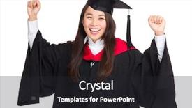  Presentation with graduation - Audience pleasing presentation theme consisting of happy female student celebrating graduation backdrop and a dark gray colored foreground