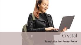  Presentation with student - Cool new theme with happy-female-student-loking backdrop and a light gray colored foreground