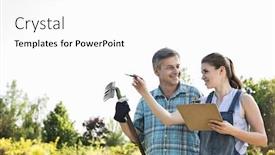  Presentation with nursery plant - Theme having happy female supervisor explaining something to gardener at plant nursery background and a white colored foreground