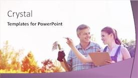  Presentation with nursery plant - Cool new slide deck with happy female supervisor explaining something to gardener at plant nursery backdrop and a pink colored foreground