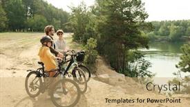  Presentation with family talking - Slide set consisting of happy-female-talking background and a coral colored foreground