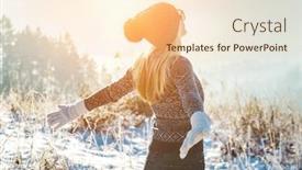  Presentation with blue mountain - Theme having happy-female-traveler-resting background and a lemonade colored foreground