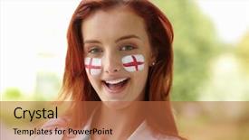  Presentation with flat lay of female sport - Amazing slide set having happy female with english flags backdrop and a red colored foreground