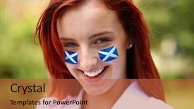  Presentation with football girls - Slide set consisting of happy female with scottish flags background and a red colored foreground