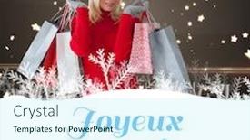  Presentation with noel - Theme consisting of happy festive blonde with shopping bags against joyeux noel background and a cool aqua colored foreground