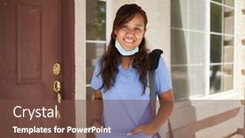  Presentation with nursing to nurse communication - Slide set enhanced with happy-filipina-nurse-portrait background and a tawny brown colored foreground