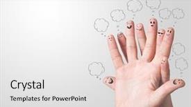  Presentation with finger - Theme consisting of happy finger smileys with speech background and a light gray colored foreground
