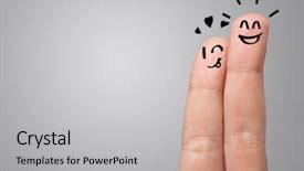  Presentation with building team - Cool new PPT theme with happy fingers with team building backdrop and a light gray colored foreground