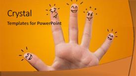  Presentation with team building - Beautiful slides featuring happy fingers with team building backdrop and a gold colored foreground