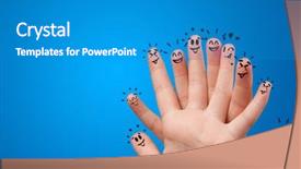  Presentation with team building - Beautiful PPT theme featuring happy fingers with team building backdrop and a  colored foreground