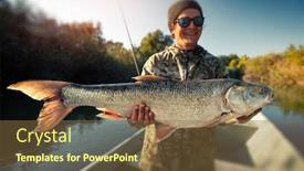  Presentation with trophy - Theme with happy-fisherman-holds-the-trophy background and a tawny brown colored foreground