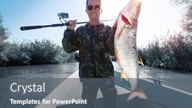  Presentation with fish river - Slides with happy-fisherman-holds-trophy-asp background and a gray colored foreground