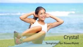  Presentation with crossfit - PPT layouts having happy fit girl doing side background and a mint green colored foreground