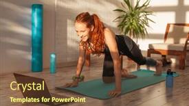  Presentation with video training - PPT theme enhanced with happy-fit-sporty-girl-doing background and a tawny brown colored foreground