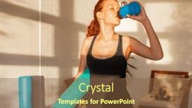  Presentation with physical fitness - Presentation featuring happy-fit-sporty-girl-drinks background and a tawny brown colored foreground