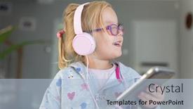  Presentation with old music - Colorful slide set enhanced with happy-five-year-old-girl backdrop and a light blue colored foreground