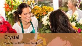 Presentation with flower woman - Cool new theme with happy florist writing flower shop backdrop and a gold colored foreground