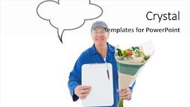  Presentation with delivery rider - Audience pleasing presentation theme consisting of happy flower delivery man showing backdrop and a  colored foreground