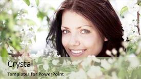  Presentation with apple tree golden - Audience pleasing PPT layouts consisting of happy flowers - beautiful young brunette woman backdrop and a mint green colored foreground