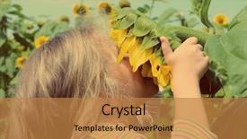  Presentation with flower vintage - Presentation theme having happy flowers - little girl smelling flower background and a gold colored foreground