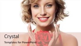  Presentation with white rose - Beautiful slides featuring happy flowers - portrait of attractive caucasian smiling backdrop and a coral colored foreground