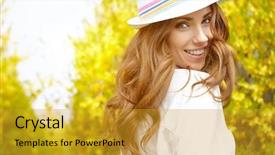  Presentation with garden tea party pretty - PPT theme consisting of happy flowers - pretty spring woman background and a gold colored foreground