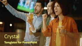  Presentation with victory sport - Slides with happy-football-fans-drinking-beer background and a tawny brown colored foreground