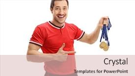  Presentation with white gold - Colorful slide deck enhanced with happy football player holding gold backdrop and a lemonade colored foreground