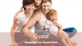  Presentation with 3 family member - Presentation theme having happy four members family isolated background and a coral colored foreground