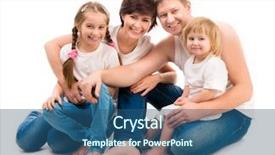  Presentation with 3 family member - Slide set featuring happy four members family isolated background and a ocean colored foreground