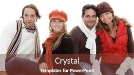  Presentation with people - Beautiful PPT theme featuring happy-foursome-group-of-people backdrop and a tawny brown colored foreground