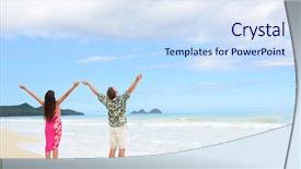  Presentation with aloha - Cool new slide deck with happy freedom couple on hawaiian backdrop and a sky blue colored foreground