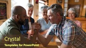  Presentation with wrestling - Colorful presentation theme enhanced with happy-friend-arm-wrestling-each backdrop and a tawny brown colored foreground