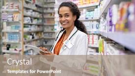  Presentation with doctor african - Presentation theme consisting of happy-friendly-multiethnic-pharmacist-doing background and a coral colored foreground