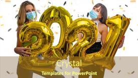  Presentation with face masks - Theme with happy-friends-celebrate-the-new background and a tawny brown colored foreground