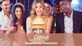  Presentation with happy birthday cake - Beautiful slides featuring happy friends celebrating birthday with cake in night club backdrop and a coral colored foreground