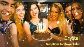  Presentation with happy birthday cake - Slide set enhanced with happy friends celebrating brithday one background and a tawny brown colored foreground