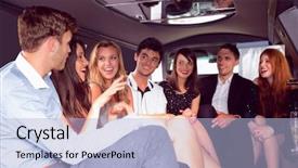  Presentation with night - Cool new theme with happy friends chatting in limousine backdrop and a  colored foreground