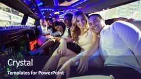  Presentation with night - Presentation theme consisting of happy friends chatting in limousine background and a wine colored foreground