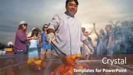  Presentation with food bbq - Slide deck featuring happy-friends-cheering-with-wine background and a tawny brown colored foreground