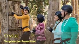  Presentation with climbing stairs - Cool new PPT theme with happy-friends-climbing-on-tree backdrop and a tawny brown colored foreground