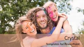  Presentation with paint powder - Theme consisting of happy friends covered in powder paint on a sunny day background and a coral colored foreground