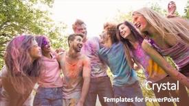  Presentation with paint powder - Beautiful slide deck featuring happy friends covered in powder paint on a sunny day backdrop and a red colored foreground