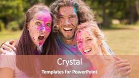  Presentation with paint powder - PPT layouts having happy-friends-covered-in-powder background and a coral colored foreground