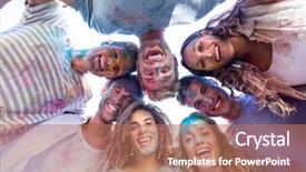  Presentation with paint powder - Beautiful presentation featuring happy friends covered in powder paint on a sunny day backdrop and a coral colored foreground
