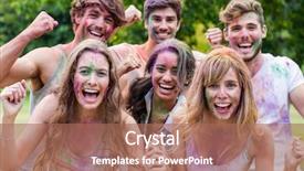  Presentation with paint powder - Colorful slides enhanced with happy friends covered in powder paint on a sunny day backdrop and a coral colored foreground