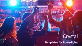  Presentation with friends - Slide deck with happy friends dancing at party background and a wine colored foreground