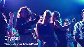  Presentation with community service happy volunteer group - Audience pleasing slide set consisting of happy friends dancing in night backdrop and a navy blue colored foreground
