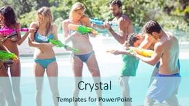  Presentation with gun - Colorful presentation design enhanced with happy friends doing water gun backdrop and a  colored foreground