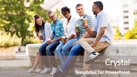  Presentation with people talking - Audience pleasing slide deck consisting of happy friends drinking coffee backdrop and a gray colored foreground